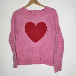 Cupcakes & Cashmere Pink Heart Pullover Sweater Women's Medium M